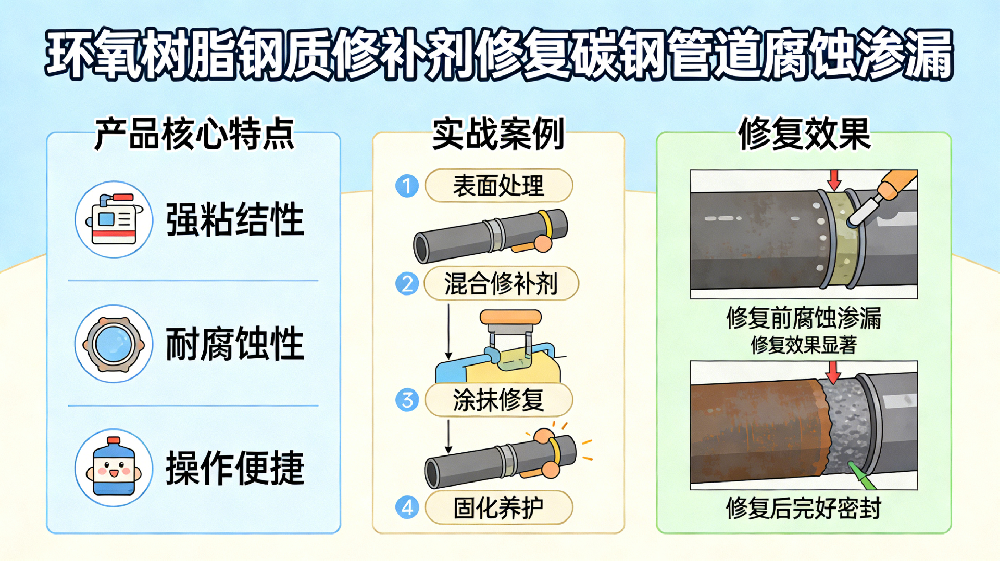 環(huán)氧樹(shù)脂鋼質(zhì)修補(bǔ)劑修復(fù)碳鋼管道腐蝕滲漏
